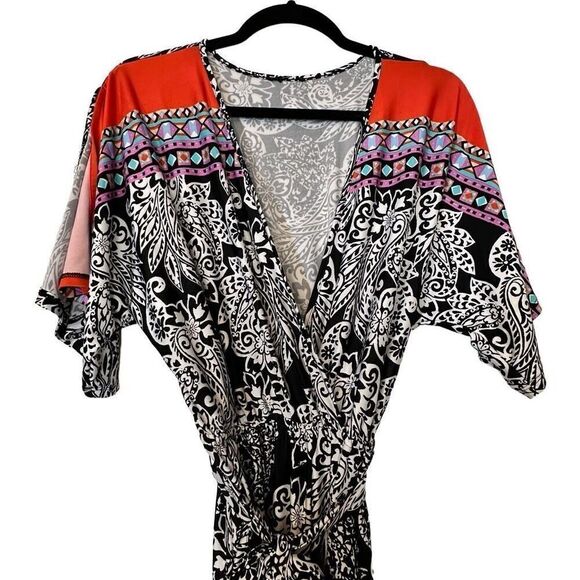 Venus Damask Surplice Split Flutter Sleeve Tie Belt Jumpsuit Multicolor Small - Picture 4 of 6